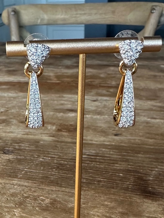 Swarovski Jewelry - Swarovski Crystal Pavé Elongated Drop Earrings Gold Tone Statement Dangles